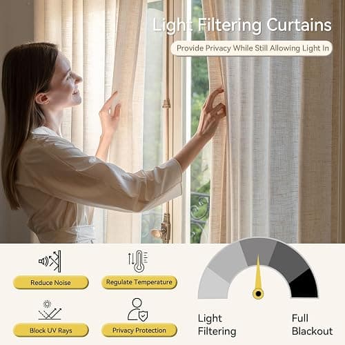 Liz Sheer Pinch Pleated Linen Curtains 90 Inches Long - Light Filtering Pleat Curtains for Living Room,Window Curtains for Bedroom, Luxury Pinch Pleated Drapes with Hooks, Natural, 2 Panels Set thumbnail 3
