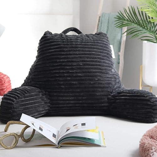 Nestl Reading Pillow with Shredded Memory Foam, Luxe Cut Plush Back Pillow for Sitting Up in Bed, Back and Arms Adjustable Support for Adult & Teens, Backrest Pillows with Washable Cover Dark Grey thumbnail 2