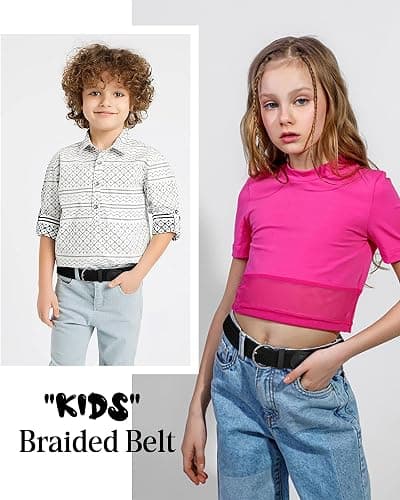 AWAYTR Girls Stretch Braided Belt - Kids Golf Softball Belt for 3-18 Years | Durable Pin Buckle With Easy No-Hole Fit, Ideal for School Uniforms & Casual Jeans thumbnail 4