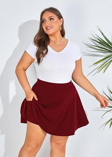 Hanna Nikole Women Plus Size Skater Skirt High Waist Flared Skorts | Elastic Lining with Pocket, Mini Casual Flowy Basic Pleated Skirts for Summer Concert Travel thumbnail 2