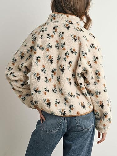 Joiemont Womens Floral Print Fluffy Fleece Jacket Snap Button Winter Teddy Fleece Jacket Casual Faux Fur Outwear thumbnail 2