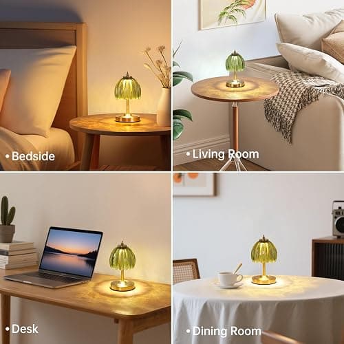 Shenmoyl Tulip Small Table Lamp, 5200mAh Cordless Touch Control Mini Table Lamp with 3 Color Temps & Stepless Dimming, Perfect for Small Spaces Like Dressers, Bedsides, Bookshelves (Green Tulip) thumbnail 5