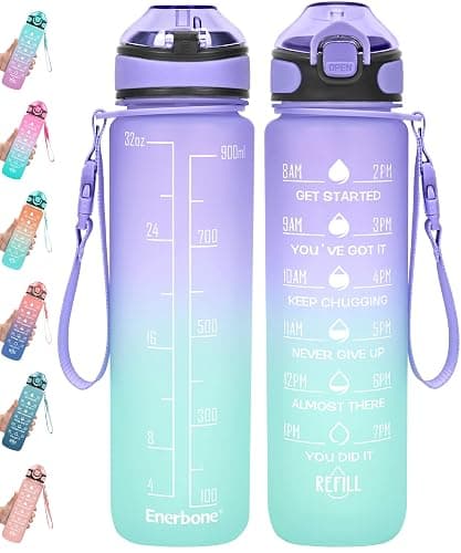 Enerbone 32 oz Drinking Water Bottle with Times to Drink and Straw, Motivational with Carrying Strap, Leakproof BPA & Toxic Free, Ensure You Drink Enough Water for Fitness Gym Outdoor - Image 1