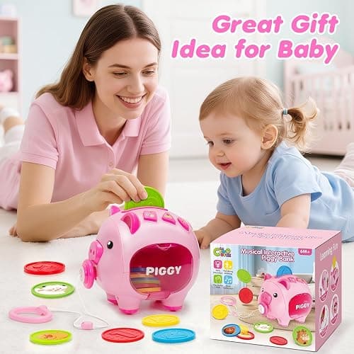 Musical Piggy Bank for Kids, 1 Year Old Learning Toy with Coin Recognition | Recognizes Coin Numbers and Colors with Music and Quiz Play; Pull-along Design Supports Early Learning and Motor Skills. thumbnail 2