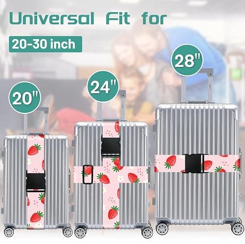 Slohif Luggage Straps for Suitcases Travel Belt Accessories Luggage Connector Identifiers 2 Pack Over Handle with Buckle Unique Nylon Adjustable Strap for Sleeping Bag Car Seat Lovely Strawberry thumbnail 3