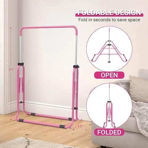 Nimsqury Foldable Gymnastics Bar, 5-Height Adjustable Gymnastic Bars for Kids at Home,Robust & Stable for Indoor/Outdoor Using,Weight Limit 140LBS thumbnail 3