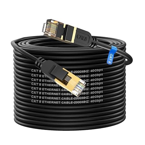 Cat 8 Ethernet Cable, 100FT High Speed Heavy Duty 26AWG Cat8 LAN Network Cable 40Gbps, 2000Mhz with Gold Plated RJ45 Connector, Outdoor&Indoor Internet Cable Compatible for Router Gaming Modem Xbox - Image 1