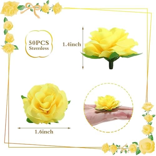 Kesote 50pcs Mini Yellow Roses Buds Artificial Flowers Bulk, 1.6 Inch Small Silk Fake Roses Flower Heads for Decoration, Crafts, Wedding Party Home Decor thumbnail 3