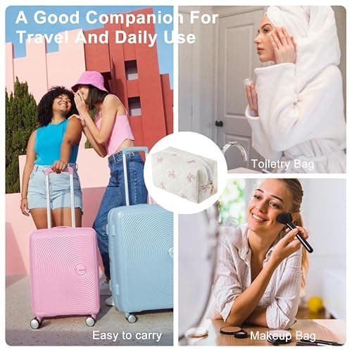 Gleyemor Small Quilted Makeup Bag for Women, Cute Floral Bow Cosmetic Bag, Emergency Bag Travel Toiletry Cotton Pouch Gifts for Girls Her Mom Friend Sister Bridesmaid (Small Pink Bowknot) thumbnail 5