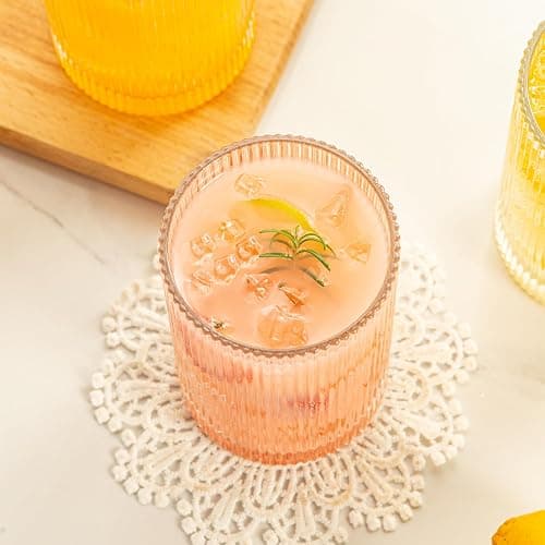 POLIDREAM Vintage Ribbed Glassware Set: 6pcs 16.9oz Drinking Glasses, Fluted Ripple Drinkware, Origami Style, Elegant Glassware for Whiskey, Cocktail, Iced Coffee, Juice, Beer, Soda thumbnail 6
