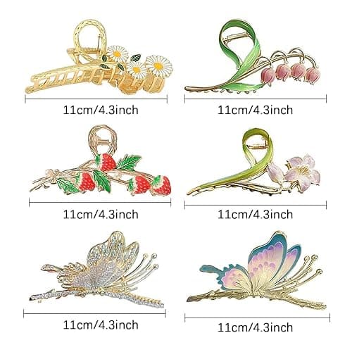 6 Pcs Hair Claw Clips for Women, Large Strong Metal Butterfly Hair Clips Flower Hair Clips for Women Thick Hair thumbnail 6