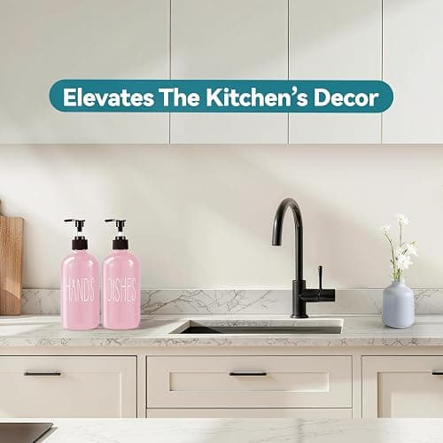 COHOSEGE Glass Soap Dispenser Set 2 Pack,16 Oz Dish Soap Dispenser for Kitchen Sink,Pink Kitchen Accessories and Kitchen Decor,Pink Decorations and Kitchen Utensils for Kitchen thumbnail 4