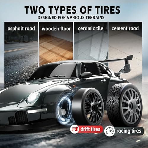 RC Drift Car, 1:24 Scale Remote Control Vehicle with LED Lights, 2.4GHz 20KM/H 4WD High Speed RC Cars, Drifting Tires＆Two Batteries, Racing Sports Toy Idea Gift for Adults Boys Girls and Kids thumbnail 5