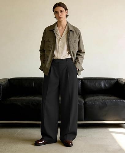 Susclude Mens Baggy Wide Leg Pants Pleated A Line Slacks Loose Casual Dress Pants Old Money Oversized Y2K Stylish Trousers thumbnail 3