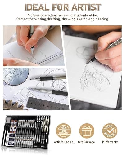 Nicpro 35PCS Gold Art Mechanical Pencils Set, 3 PCS Metal Drafting Pencil 0.5 mm & 0.7 mm & 0.9 mm & 3 PCS 2mm Lead Holder (6B 4B 2B HB 2H 4H Colors) For Sketching Drawing thumbnail 7