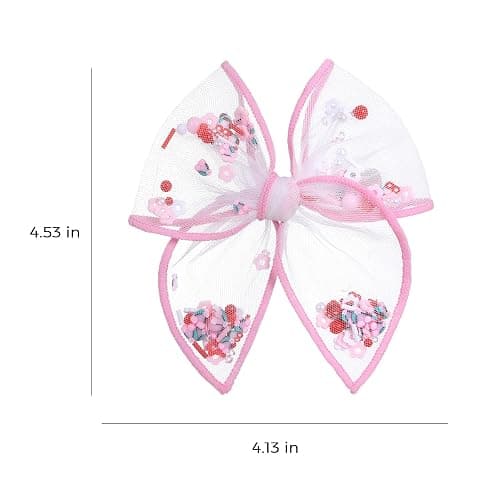 Cherry Fable Bow Hair Clips 4" Pink Mesh Tulle Fruit Shaker Hair Bow Alligator Barrettes for Teen Girls Women Summer Wedding Birthday Party Favor Dress Decor Accessory Set of 2 thumbnail 7