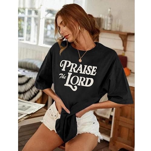 Kelxjia Oversized Christian Shirts for Women Praise The Lord T-Shirt Religious Bible Verse Tshirt God Jesus Shirt Graphic Tee thumbnail 5