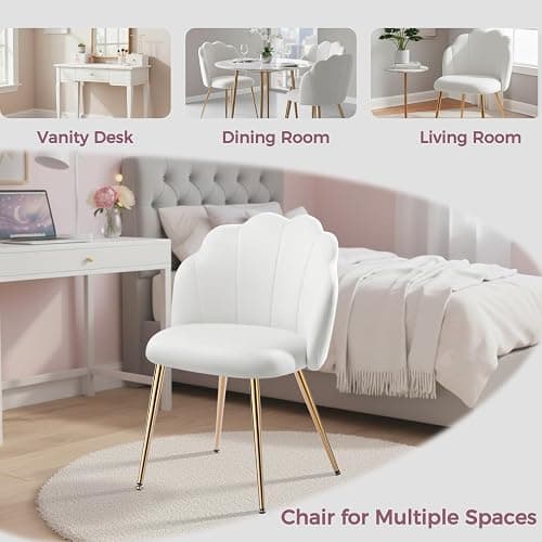 Vanity Chair with Back, Small Accent Chair for Living Room& Bedroom, with X-Frame Gold Legs, Modern Design& Easy Assemble, White thumbnail 3