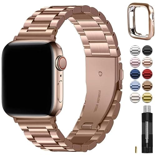 Fullmosa Bracelet Compatible avec Apple Watch 40mm 41mm 38mm Femmes, Femme Bracelet iWatch en Acier Inoxydable Métallique pour iWatch Se 1/2/3 Séries 9/8/7/6/5/4/3/2/1, Or Rose - Image 1