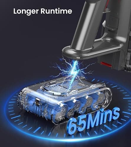 FKIEN Cordless Vacuum Cleaner, 550W 45kPa 65Mins Vacuum Cleaners for Home with LED Display, Self-Standing Stick Vacuum with Anti-Tangle Brush, Rechargeable Vacuum Cordless for Pet Hair/Carpet/Floor thumbnail 4