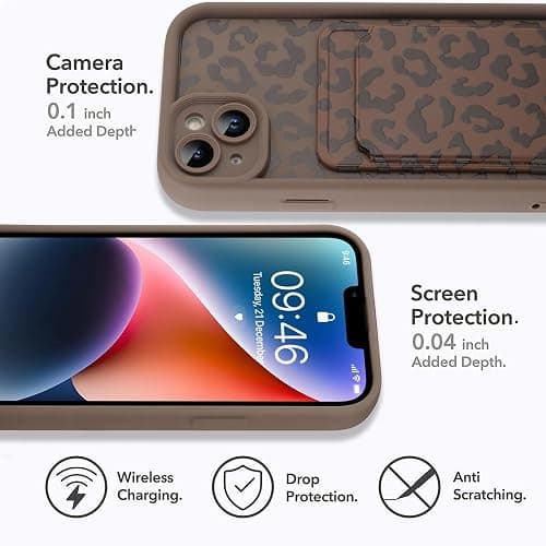 MOWIME Compatible with iPhone 14 Case with Card Holder, Brown | Cheetah Print Shockproof Soft TPU Protective Cover Women Girls, Anti Scratch Wallet Case for 14 6.1 Inch thumbnail 3