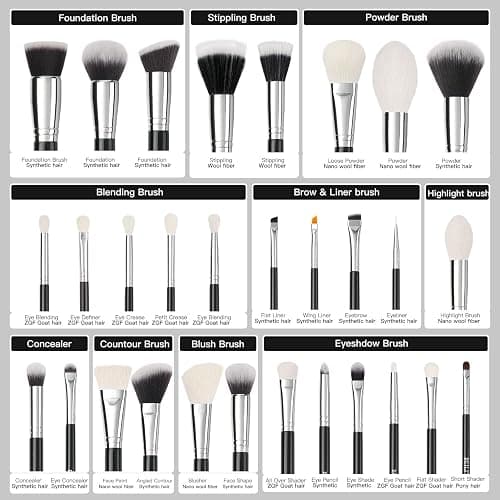 BEILI Pinceaux Maquillage 30 PCS Kit Pinceau Maquillage Professionnel, Lot Pinceaux Maquillages Pour Pinceau Yeux Fond Teint Sourcils Highlighter Makeup Brushes,Poil Naturelles,Noir thumbnail 4
