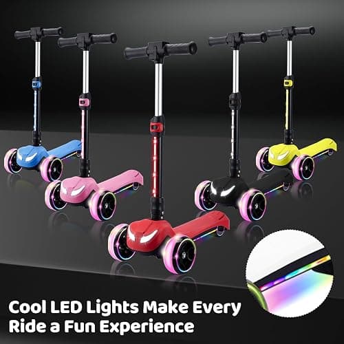 24V Electric Scooter for Kids w/150W Powerful Motor, Thumb Throttle, LCD Screen, Bluetooth, Light-Up Stem Deck & Wheels, 3 Adjustable Heights, 5MPH Safe Speed, 3 Wheel Electric Scooter for Kids thumbnail 5