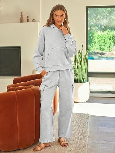 AUTOMET Womens Sweatsuits 2 Piece Outfits Fall Sweat Sets Lounge Hoodies and Cargo Pants Wide Leg with Pockets thumbnail 2