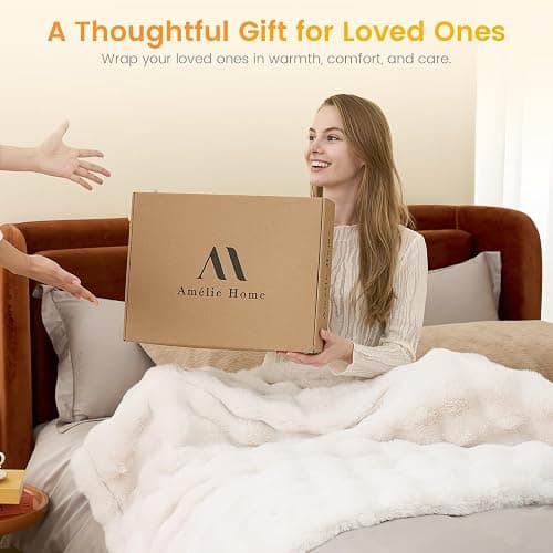 Amélie Home Heated Bubble Faux Fur Blanket Electric - 50"x60" Heating Blanket Throw 2/4/6/8 Hours Auto-Off 8 Heat Level Over-Heat Protection Electric ETL Certification Beige/Off White thumbnail 5
