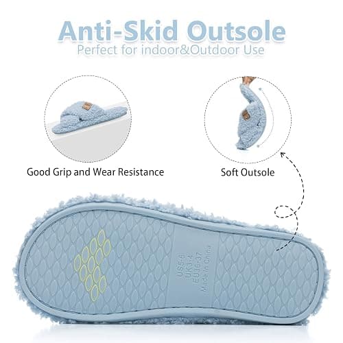 GOEWY Fuzzy Open Toe Slippers for Women Cozy Memory Foam House Shoes Indoor | Cute Cross Band,Soft Faux Fur,Anti-slip Sole Outdoor,Machine-washable,Lightweight,Slip on Gifts for Women,Mom and Bridesmaid thumbnail 5