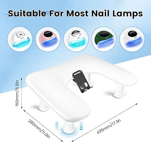 JODSONE U-Shaped White Manicure Arm Rest for Nails Tech with Rotating 360°Built-In Phone Holder and Adjustable Nail Arm Rest Detachable Manicure Hand Rest for Salon Design thumbnail 2