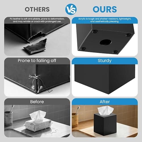 2 Pack Tissue Box Cover Black, Square Acrylic Tissue Holder, Decorative Facial Tissue Box Vessel Cube Paper Organizer Dispenser for Bathroom Office, Night Stand, Desk, Car, Vanity, Countertops thumbnail 5