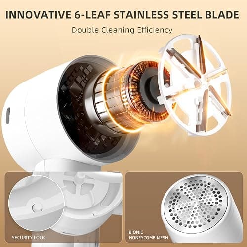 Fabric Shaver, Lint Remover Rechargeable, Electric Portable Sweater Defuzzer with 3 Speeds, 6 Leaf Blades, Digital LED Display to Remove Pilling for Clothes, Furniture, Sweater, Couch, Blanket thumbnail 4