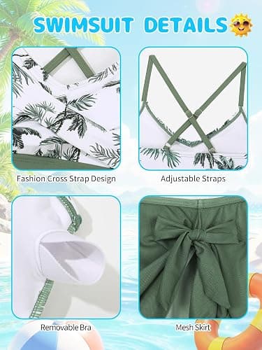 KOMEIANA 9-16Y Girls One Piece Swimsuit with Cover Up Spaghetti Strap Cutout Ruched Bathing Suit Criss Cross Straps Swimwear thumbnail 6