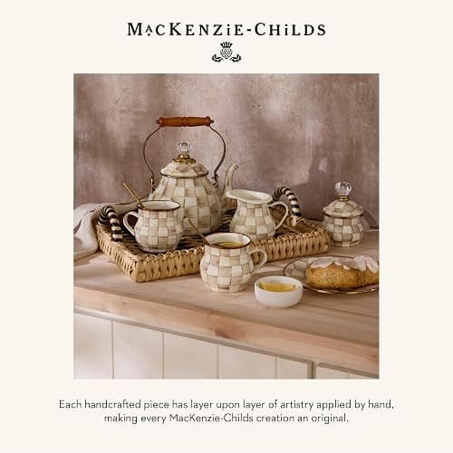 MACKENZIE-CHILDS Enamel Pedestal Platter, Round Cake Stand, Mini, Brown-and-White Mocha Check thumbnail 6