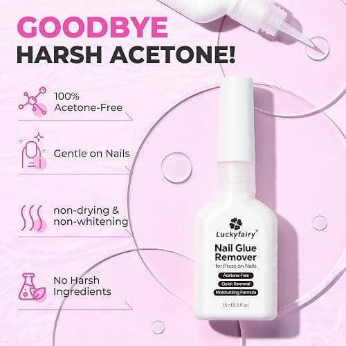 Luckyfairy Nail Glue Remover for Press on Nails, 15ml Acetone-free Nail Polish Remover, Multi-Functional Glue Remover for Nails Tips, Quick Easy Gentle Removal, Not for Gel Polish thumbnail 3