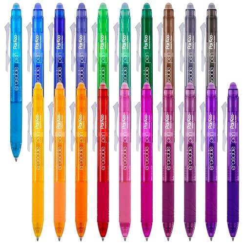 ParKoo 20 Colors Retractable Erasable Gel Pens Clicker, Fine Point 0.7 mm, Make Mistakes Disappear, Comfort Grip for Drawing Writing Planners and Crossword Puzzles - Image 1