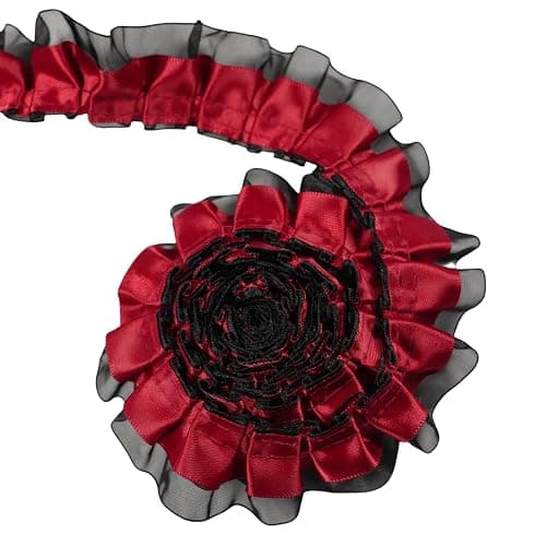 10 Yards Satin Ruffle Trim Fabric Trims, 2-Layer Satin Organza Pleated Edging Trimmings, Pleated Lace Ribbon for Sewing Making Crafts Dress Curtain Wedding Costume Pillowcase Decor (Red) thumbnail 4