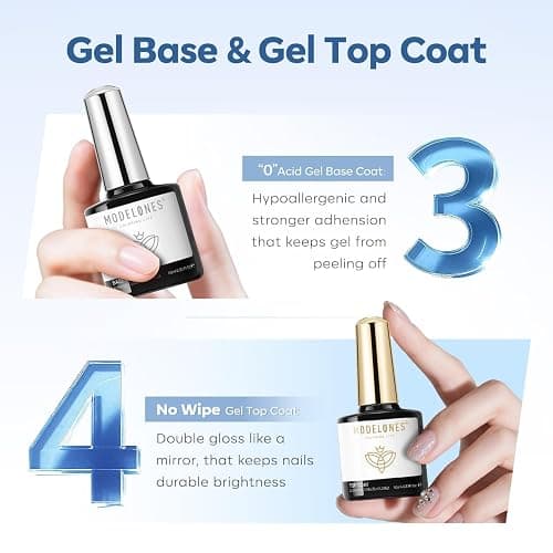 modelones Nail Dehydrator and Primer with Gel Base & Top Coat Set, Acid Free Acrylic Supplies Primer Glossy Gel Nail Polish Top Coat thumbnail 4