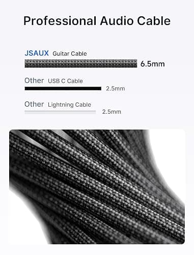 JSAUX Guitar Cable 10 ft, Amp Cord for Electric Guitar/Mandolin/Bass, Pro Audio Instrument Cable with 1/4" Tips(TS Port) Right Angle to Straight-Gray thumbnail 2