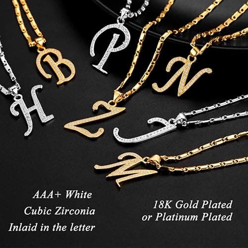 U7 Initial Necklace for Women, Gold/Platinum Plated CZ Crystal Letter A-Z Pendant Necklace, Shiny 20 Inch Name Chain Dainty Personalized Jewelry for Men Mom Wife Friend thumbnail 5