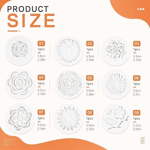 Flower Silicone Moulds 9Pack Reusable Floral Molds, Silicone Moulds for Plaster of Paris, Wax Melt Moulds, DIY Candle Making Cake Decorating Soap Baking Multi-Purpose Handmade Craft Molds thumbnail 2