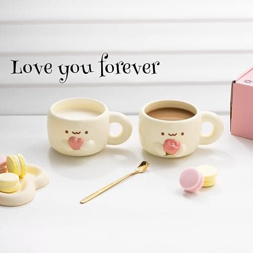 Cute Funny Coffee Mugs Valentines Day Mug Anime Cup For Women, Unique Anniversary Engagement Couple Gifts For Him And Her, Kawaii Mr And Mrs Gifts (Rose) thumbnail 9
