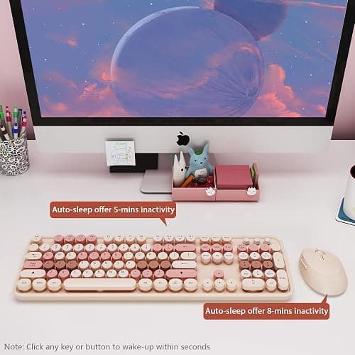 Wireless Keyboard and Mouse, KOOTOP Cute Keyboard and Mouse, 2.4G Wireless Keyboard with Retro Round Keycap for PC, Mac, Laptop,Computer Windows (Milk Tea) thumbnail 7