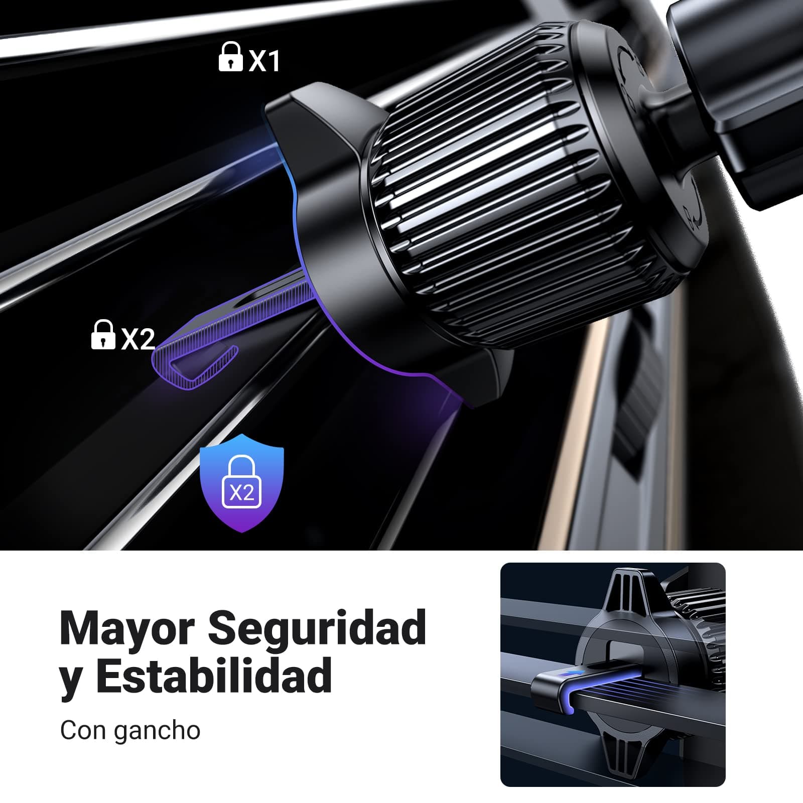 UGREEN Soporte Celular Automóvil, Base Porta Móvil Auto Giratorio 360° con Gancho Metálico y Botón de Liberación, Uso con Una Sola Mano para iPhone 16 15 14 13 Pro MAX, Galaxy S24 S23 S22 Ultra thumbnail 4