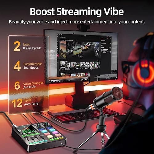 Podcast Equipment Bundle, PUPGSIS Audio Mixer with XLR Dynamic Microphone, Pro-preamp, Bluetooth 5.3, All-in-One Gaming Equipment Set for Podcast Recording, Live Streaming, Video Vocals, PC, Phone, DJ - Black thumbnail 5