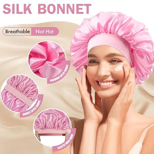Doitory Satin Silk Bonnet for Sleeping, Double Layer Silk Sleep Cap for Men & Women, Soft Satin Lined Bonnet for Curly Hair thumbnail 3