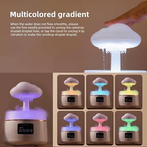SH-RuiDu Rain Drop Humidifier for Bedroom, 2 in 1 Mushroom Cloud Lamp Humidifier, 300ml Aroma Essential Oils Diffuser with 7 Colors LED Lights and Rain Drop Sound for Sleeping, Mood Relaxing thumbnail 3
