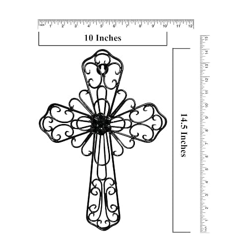 RELY+ Black Wall Cross 14X10 Inch Living Room Décor Outdoor Crucifix Wall Décor Metal Wall Art Decorative Hanging Iron Wrought Wall Décor Crosses for Rustic Indoor Home Valentine's Day Decorations thumbnail 3