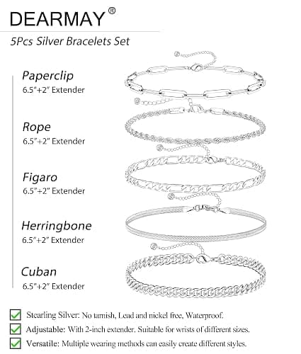 DEARMAY Gold Bracelets for Women Waterproof, 14K Gold Plated Jewelry Sets Trendy Thin Dainty Stackable Cuban Link Paperclip Chain Bracelet Pack Fashion Accessories Gifts for Womens thumbnail 4